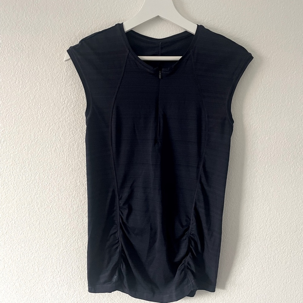 Athleta Womens M Navy Blue Speedlight Ruched Sleeveless Stretch Tank Top